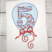 5th Birthday Balloon Machine Applique Design - Triple Stitch